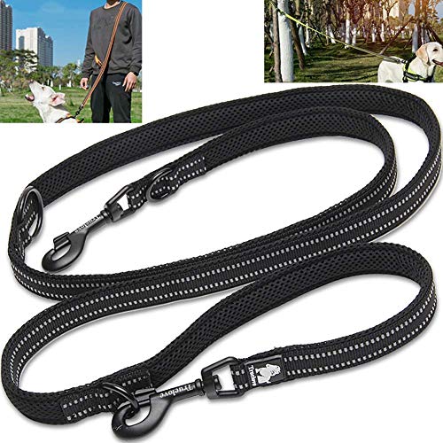 Tineer Pet Ajustable 2 Perros Manos Libres de Nylon Multifuncional Correa de Plomo Reflexiva para Perros de Entrenamiento para Caminar Correas para Perros (M, Negro)