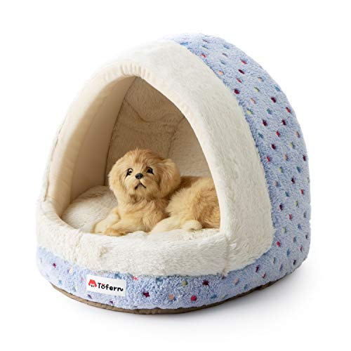 Tofern Perro Gato Dormir Casa Igloo (antideslizante) Lavable en caliente Puntos azules