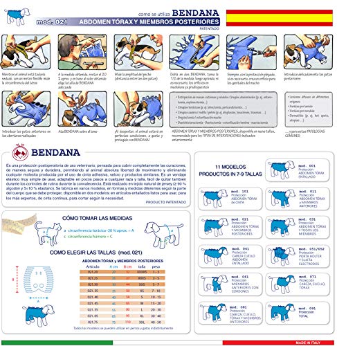 Traje postoperatorio para Perros y Gatos, Protege heridas y Vendajes, Garantiza higiene, Limpieza y Libertad de Movimiento. Modelo 021 - Abdomen, tórax y Miembros posteriores (XXS)