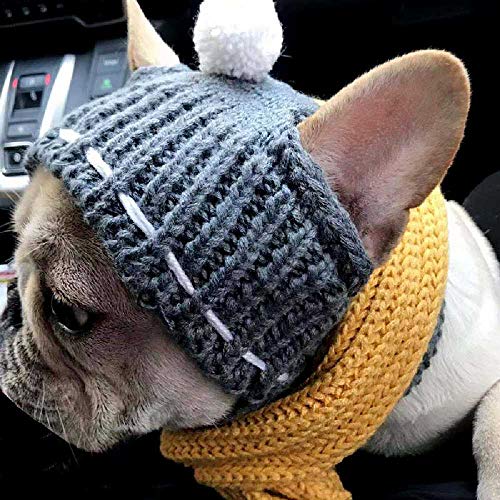 TUOLUO Gorro para Perros De Invierno Sombreros para Mascotas De Navidad Accesorios para Perros Sombrero De Cachorro De Lana con Gorro para Perros Pequeños Bulldog Productos para Mascotas M/Gris