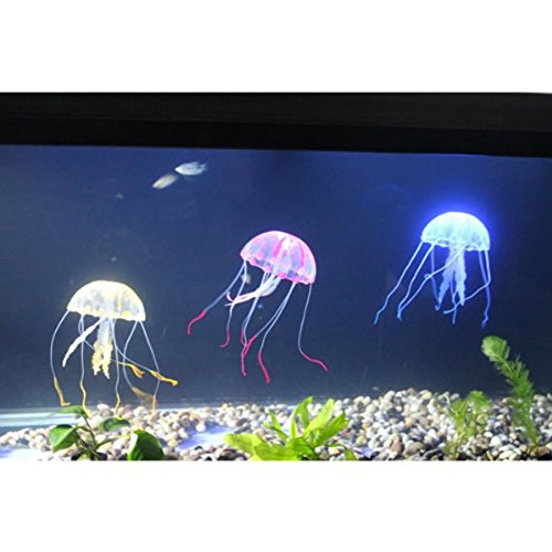 UEETEK 5pcs que brillan intensamente las decoraciones artificiales del tanque de pescados del acuario de las medusas del efecto - tamaño S (azul / verde / amarillo / púrpura / color de rosa)