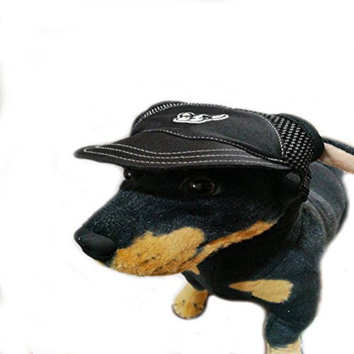 UKCOCO Mode Perro Sombreros, Perro Patrón Visor Sombrero Cap, Mesh Sun Gorra con Oreja para Pequeñas y Medianas Perros – Tamaño S (Negro)