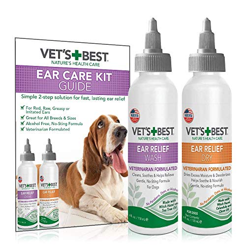 Vet's Best Kit de Limpiador de oído de Perro, Lavado de Alivio de oído Multi-síntoma y Tratamiento seco, sin Alcohol 1 Unidad 236 ml