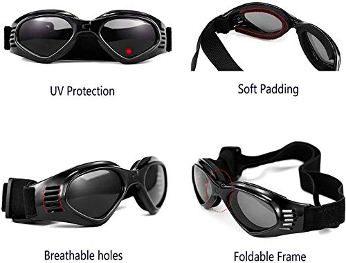 Voarge Gafas de sol elegantes y divertidas con protección UV para perros, gafas de sol impermeables, gafas de sol para perros, correas ajustables