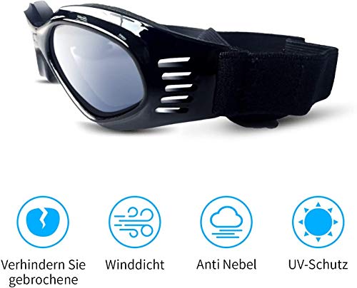 Voarge Gafas de sol elegantes y divertidas con protección UV para perros, gafas de sol impermeables, gafas de sol para perros, correas ajustables