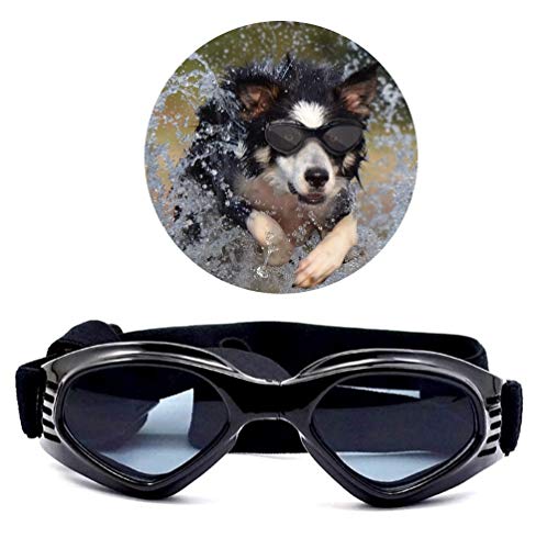 Voarge Gafas de sol elegantes y divertidas con protección UV para perros, gafas de sol impermeables, gafas de sol para perros, correas ajustables