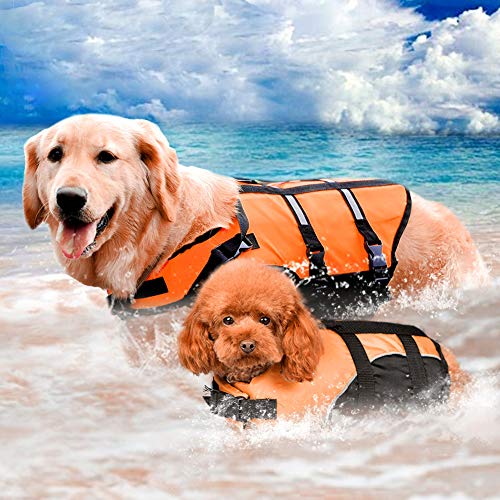 Warmiehomy Chaleco Salvavidas para Perro con Flotador Delantero, Perros Seguridad Natación Ropa con Quick Release Ajuste Fácil Cinturón Ajustable (Naranja)