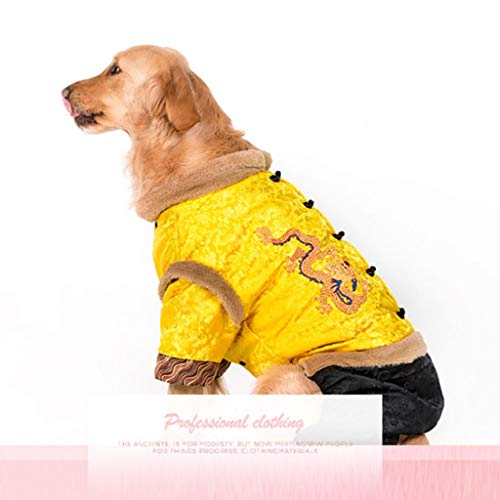 Wdrb Ropa para Mascotas Estilo Oriental Traje Tang Abrigo Universal De Algodón Súper Suave para Perros Pequeños Y Perros Grandes Suéter Informal para Mascotas Dorado Suelto Y Cómodo