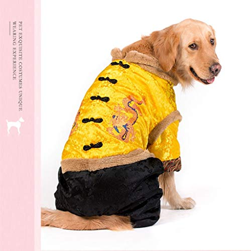 Wdrb Ropa para Mascotas Estilo Oriental Traje Tang Abrigo Universal De Algodón Súper Suave para Perros Pequeños Y Perros Grandes Suéter Informal para Mascotas Dorado Suelto Y Cómodo