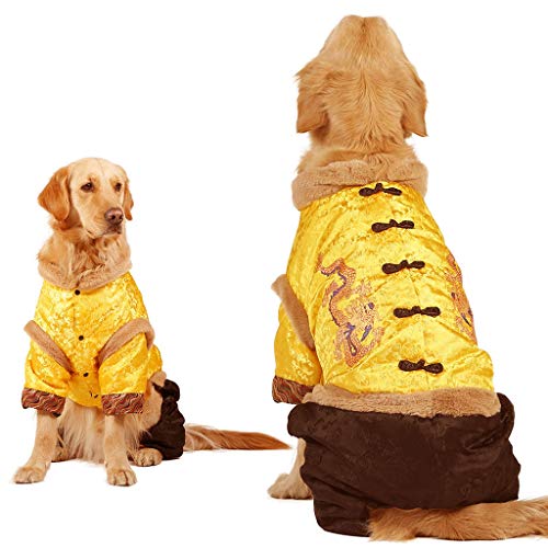 Wdrb Ropa para Mascotas Estilo Oriental Traje Tang Abrigo Universal De Algodón Súper Suave para Perros Pequeños Y Perros Grandes Suéter Informal para Mascotas Dorado Suelto Y Cómodo