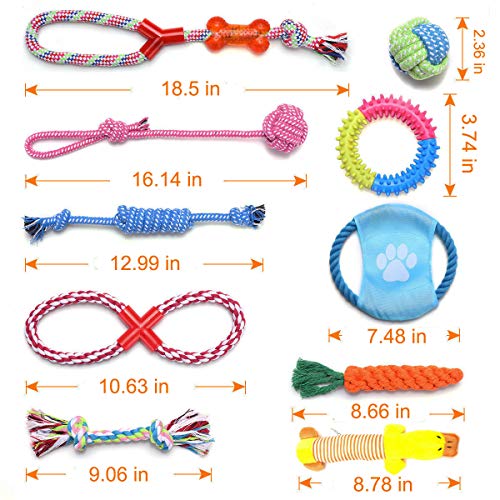 WeFine Juguetes para Perros, Cuerda para Masticar, Durable Juguete para Morder para Perro, Herramientas de Entrenamiento, 100% Algodón - 10 Piezas