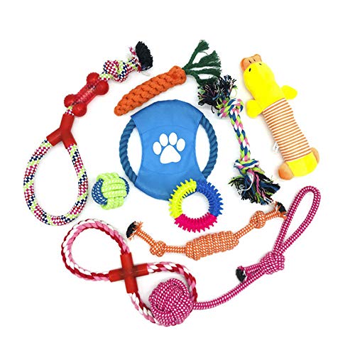 WeFine Juguetes para Perros, Cuerda para Masticar, Durable Juguete para Morder para Perro, Herramientas de Entrenamiento, 100% Algodón - 10 Piezas