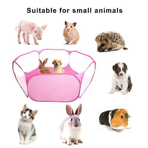 WEONE Jaulas para Animales Pequeños, Tienda de Jaula Plegable, Cerca Transparente Parque Infantil Pop-up Interiores y Exteriores para Conejillos de Indias Conejos Hámster Chinchillas Erizos (Rosa)