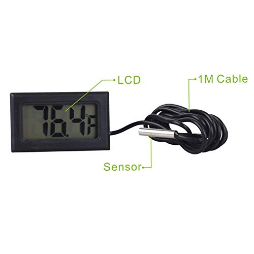 WINGONEER 3Pcs Monitor de temperatura Digital LCD Termómetro con sonda externa para el refrigerador y congelador acuario -Black