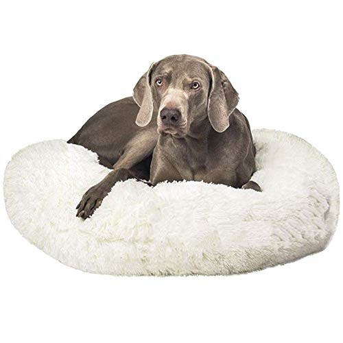 WYJW Cama de Perro de Piel sintética Extra Grande Cojín de Donuts Calmante Cojín de sofá para Mascotas Cama de Perro para Dormir Caliente para Labrador, Golden Retriever, Sabueso alemán/Pastor 100 cm