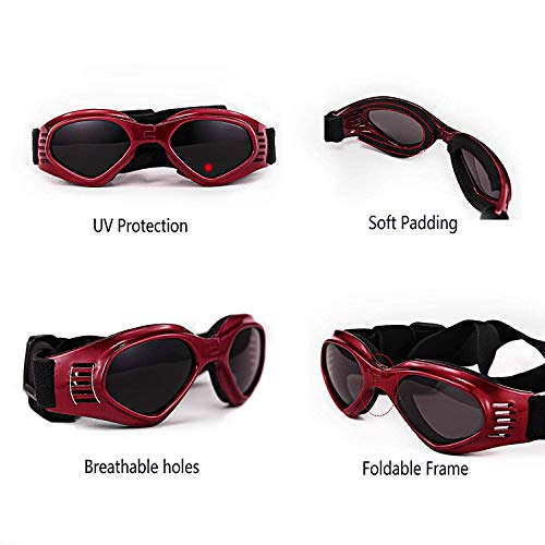 XUNKE Gafas de Sol para Perros, Perro Gafas para Perros pequeños y medianos Impermeable Plegable Protector Ocular Protección UV Antivaho (Red)