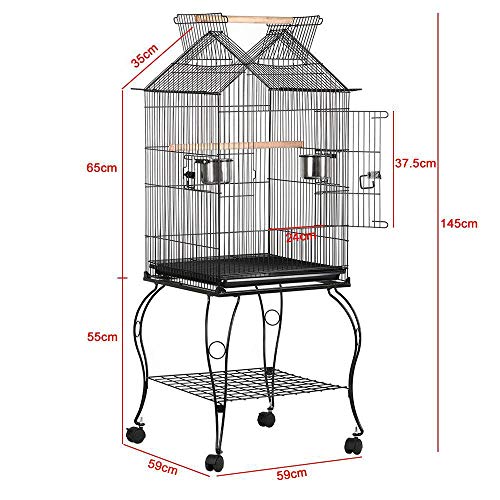 Yaheetech Jaula para Pájaros Jaula con Ruedas Soporte Comedero 59 x 59 x 145 cm