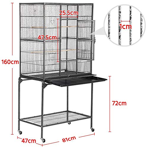 Yaheetech Jaula para Pájaros Jaula Grande con Ruedas Jaula para Aves Canarios 81 x 47 x 160 cm