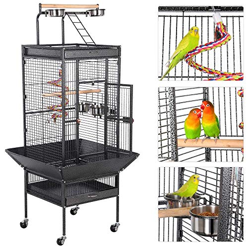 Yaheetech Jaula para Pájaros Jaulas Grandes para Canarios Loros Jaula Metal Grande 64 x 64 x 157 cm Negro