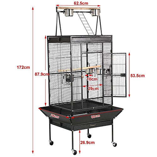 Yaheetech Jaula para Pájaros Jaulas Grandes para Canarios Loros Jaula Metal Grande 80 x 76 x 172 cm Negro