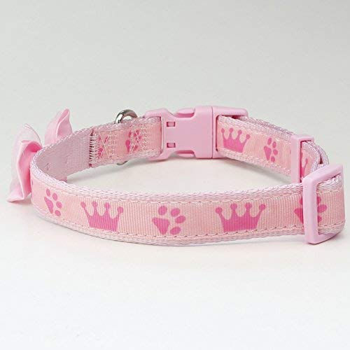 Yudote Cuello de Perro Pequeño, Collares de Nylon de Mascota Ajustable con Pajarita para Boda, Fiesta y Más, Patrón de Corona para Cachorros Cuello 24-32cm Sakura-Rosado