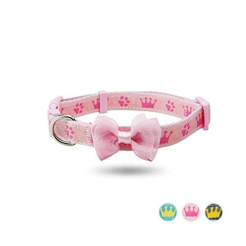 Yudote Cuello de Perro Pequeño, Collares de Nylon de Mascota Ajustable con Pajarita para Boda, Fiesta y Más, Patrón de Corona para Cachorros Cuello 24-32cm Sakura-Rosado