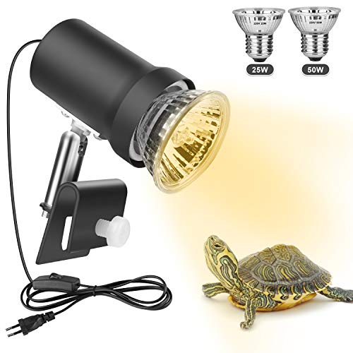 Zacro Lámpara para Tortuga, 360° Rotación Lámpara de Calor Reptil Anfibioss Lámpara de Cristal de Tortuga UVA (25W) UVB (50W), para Tortuga, Lagartos, Camaleones ect (para ≤1mm contenedor de Vidrio)