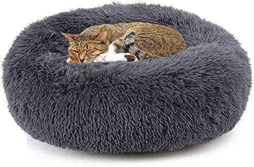 ZGQ Perrera colchón Bolster Perros Calientes Gato Tomada Ronda Almohada de la Cama del Animal doméstico Nisthöhle sofá Cama calmante Eco-Piel Dura Sa,Dark Grey,80cm