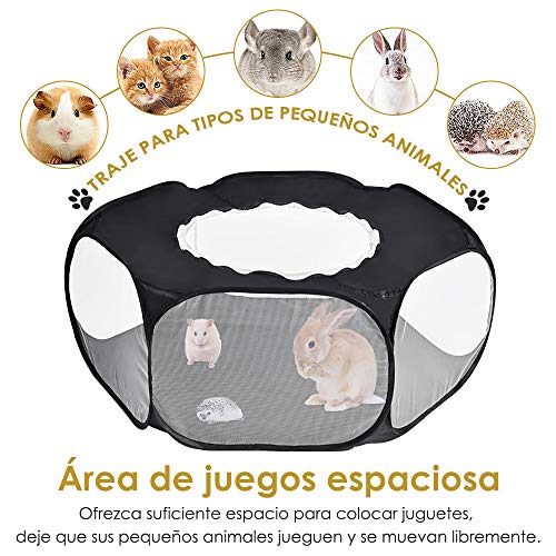 Zona de juegos para animales pequeños, Tienda de jaula para mascotas transparente y transpirable Ventana abierta para hacer ejercicio al aire libre / interior, Cerca plegable para exteriores (Negro)