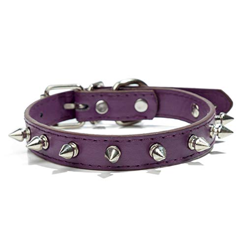 10 Pieza Collares Básicos Clásicos Acolchados de Cuero para Mascotas, Gatos, Cachorros, Perros Medianos y Pequeños,Púrpura (10 Piezas),L