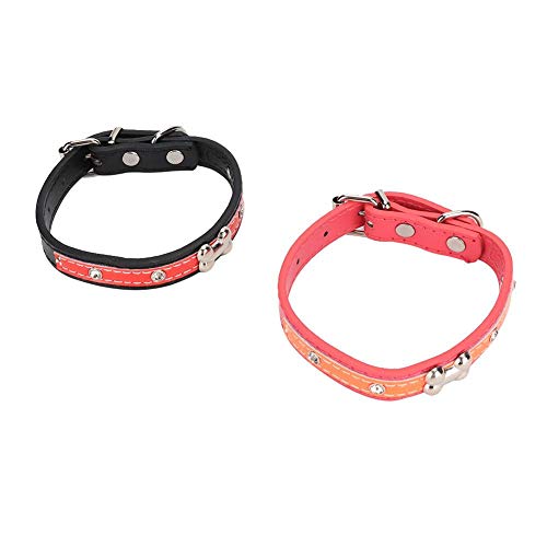 2 Unids Collar Básico para Perro Collar de Cuello de Cuero para Mascotas Ajustable Collar de Perro de Hueso Lindo Disfraces de Fiesta para Mascotas Accesorios con Raya Reflectante