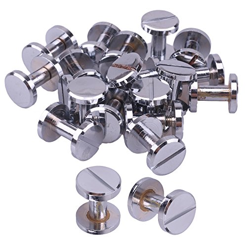 20pcs cabeza plana botón chapado en cromo sólido latón studs Screwback cinturón de cuero con plata color, Plateado, 10x4x8mm_