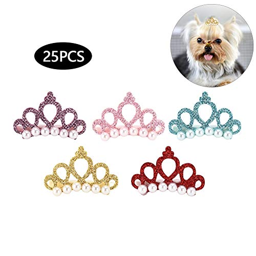 25Pcs Pinzas para el Pelo de Perro, Perlas de Horquilla para Mascotas con Forma de Corona Pinzas para Princesa para Mascotas Pinzas para el Cabello de Gato Lindo Arcos Accesorios para el Cabello