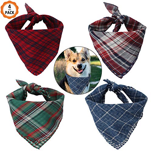 4pcs Bandanas Pañuelos Perro Bandanas de Perro Baberos para Mascotas Pañuelo Bufanda de Mascota de Algodón Baberos Lavables de Perros para Perros y Gatos (4 Colores, 45 * 45cm)