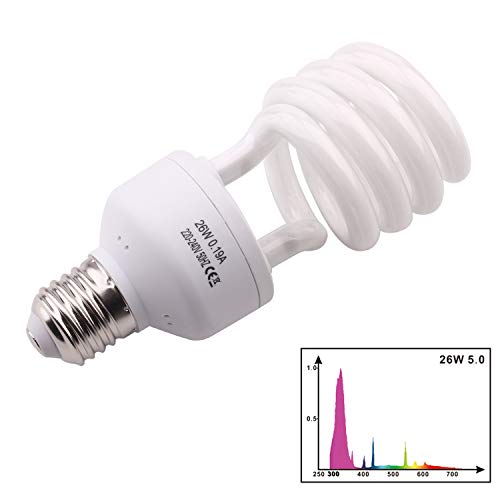 5.0 26W UVB Bombilla Repti Anfibios Bombilla Fluorescente Compacta para Desierto Plantas Suculentas Lagarto Tortuga Mejorar la Síntesis de D3 Aumenta la Absorción de Calcio 220-240V E27