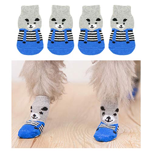 8 piezas de calcetines antideslizantes para perros, patrón de oso lindo, zapatos de protector de pata de control de tracción para interiores, para perros pequeños, cachorros, gatos (tamaño grande)