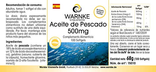 Aceite de Pescado 500mg – 30% de ácidos grasos Omega 3 (EPA y DHA) – 100 cápsulas blandas