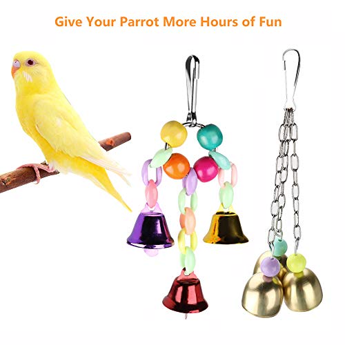 Achort 5 Unidades Juguetes para Pájaros Accesorios Jaula Pajaros Bite Toy con Campanas, Escalera de Madera, Hamaca de Madera para Periquitos, Cockatiels, Loro, Periquito, cacatúas, Love Birds