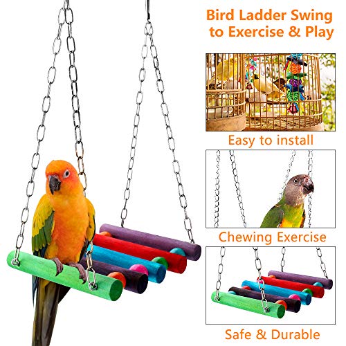 Achort 5 Unidades Juguetes para Pájaros Accesorios Jaula Pajaros Bite Toy con Campanas, Escalera de Madera, Hamaca de Madera para Periquitos, Cockatiels, Loro, Periquito, cacatúas, Love Birds