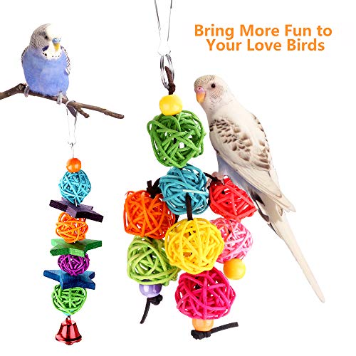 Achort 5 Unidades Juguetes para Pájaros Accesorios Jaula Pajaros Bite Toy con Campanas, Escalera de Madera, Hamaca de Madera para Periquitos, Cockatiels, Loro, Periquito, cacatúas, Love Birds