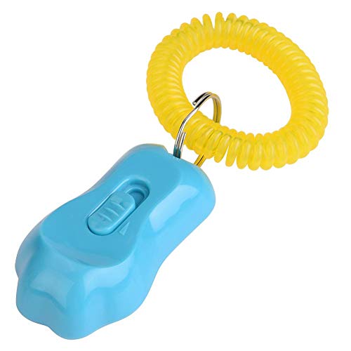 Adiestramiento de Mascotas Clicker Ajustable 3 Engranajes Adiestramiento de Perros Pata de Clicker con Pulsera para Gatos Aves Caballo Entrenamiento del Comportamiento(Azul Cielo)