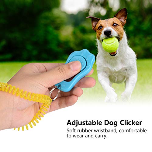 Adiestramiento de Mascotas Clicker Ajustable 3 Engranajes Adiestramiento de Perros Pata de Clicker con Pulsera para Gatos Aves Caballo Entrenamiento del Comportamiento(Azul Cielo)