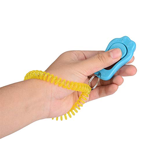 Adiestramiento de Mascotas Clicker Ajustable 3 Engranajes Adiestramiento de Perros Pata de Clicker con Pulsera para Gatos Aves Caballo Entrenamiento del Comportamiento(Azul Cielo)