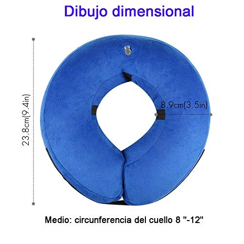 AeeYui Collar Inflable de Perros Gato,Cono de Cuello isabelino Ajustable para recuperación Tras una cirugía, collarín electrónico (Blue)