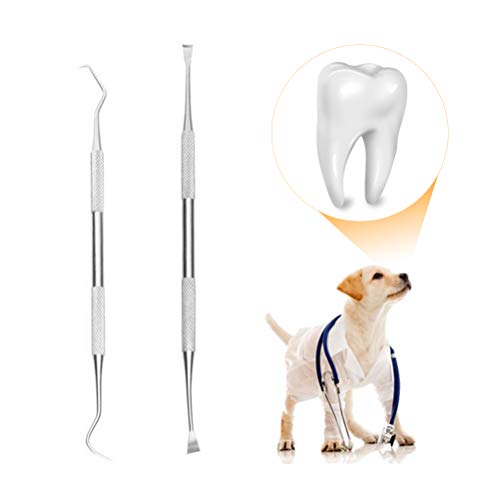 Ahagut Juego de removedor de sarro Schecker para Perros y Gatos Removedor/raspador de sarro de Doble Cabezal, Herramientas de Limpieza de Dientes para Mascotas de Acero Inoxidable