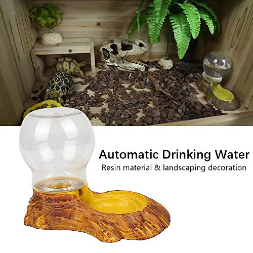 Alimentador de botellas de agua de reptiles, cuenca de tortuga bebedero automático tortuga hámster resina dispensador automático mascota pequeños animales contenedor de agua decoración de paisajismo