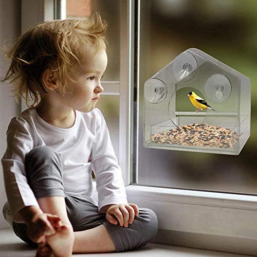 Alimentador de pájaros de ventana, Alimentadores de jaula de acrílico con ventosa, Todo diseño extraíble transparente Succión fuerte Fácil de limpiar, para patio interior al aire libre Balcón Pared