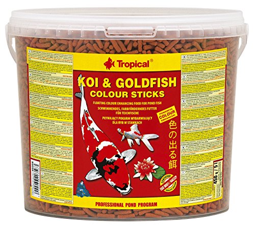 Alimento para peces tropicales Koi y pez dorado que aumenta el color para peces de estanque, cubo de 5 l/450 g