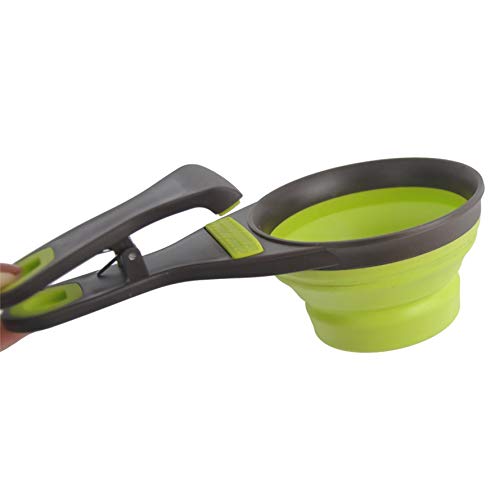 Allwway Pets Cachorro Perro Gatos Uso Comida Cuchara medidor Tazas 2 en 1 Plegable Travel Clip Verde