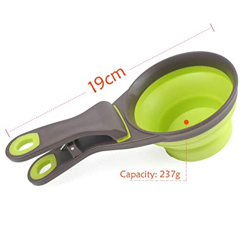 Allwway Pets Cachorro Perro Gatos Uso Comida Cuchara medidor Tazas 2 en 1 Plegable Travel Clip Verde